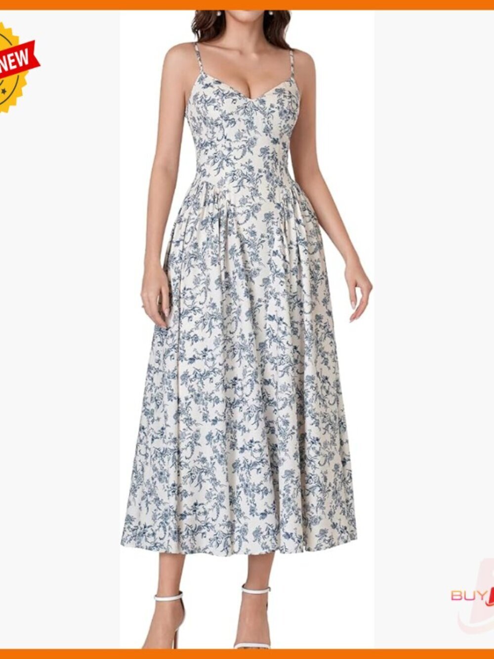 Floral Corset Midi Dress V-Neck Lace-Up Back Ruffle Hem Summer Sundress